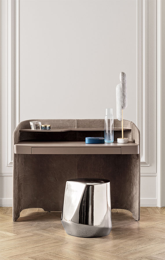 chloe vanity desk and haik silver color coffe table in cermic material
