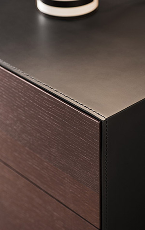 modern italian night stands in leather cover and wood drawers Pianca