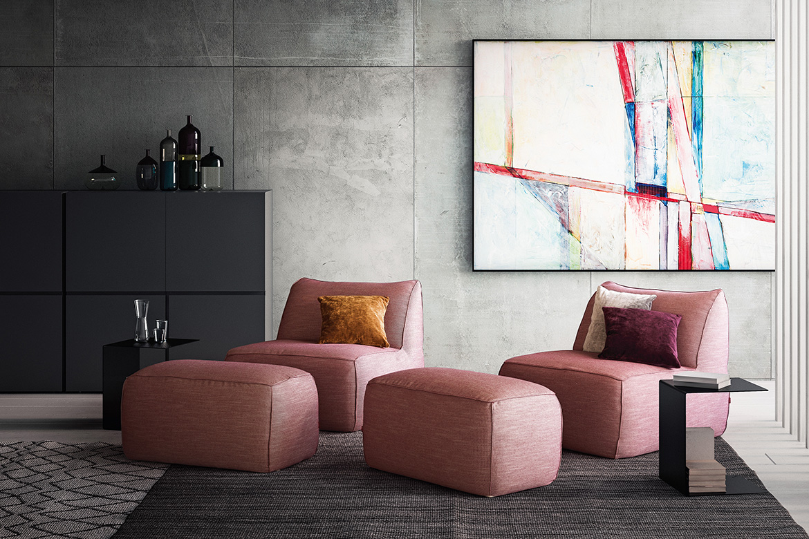 eden armchairs and ottomans in red fabric Pianca