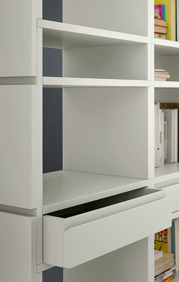 libreria moderna bifacciale con cassetti unless design ferruccio laviani pianca
