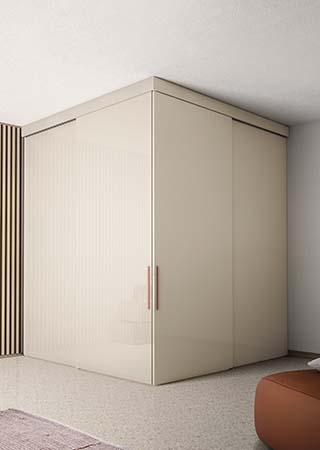 sistema di chiusura o di divisione parete in vetro laccato colore beige Pianca