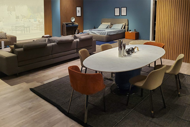tavolo ettore elittico, sedie esse con gambe in metallo high point market fall 2019 pianca