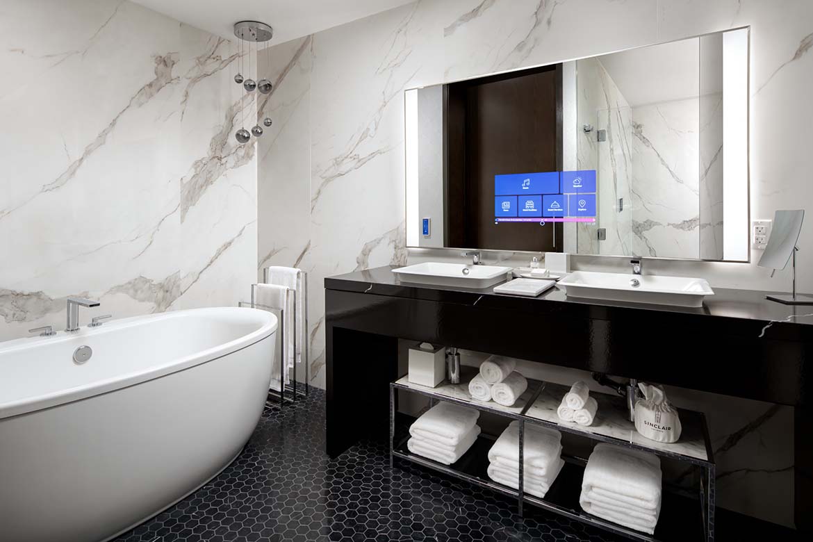 bathroom sinclair hotel The power supply system which has replaced traditional electric wiring with Ethernet cables means the building has maximum energy efficiency, a huge benefit for the environment