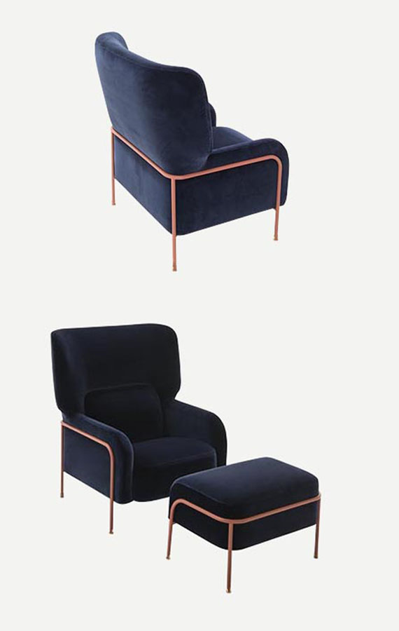 platea armchair with blue velvet cover