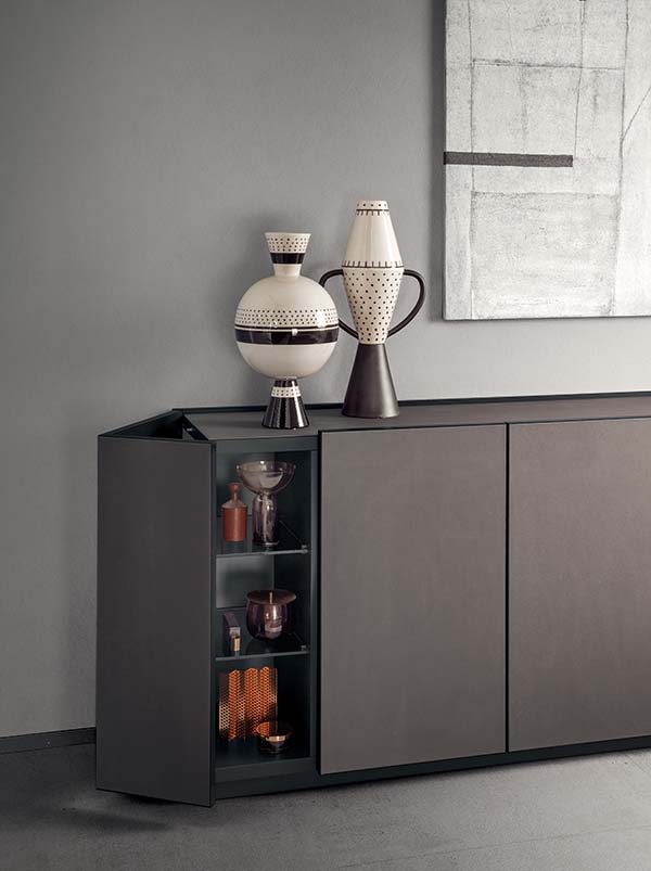 dettaglio apertura terminale a scrigno madia Cornice design Pianca studio