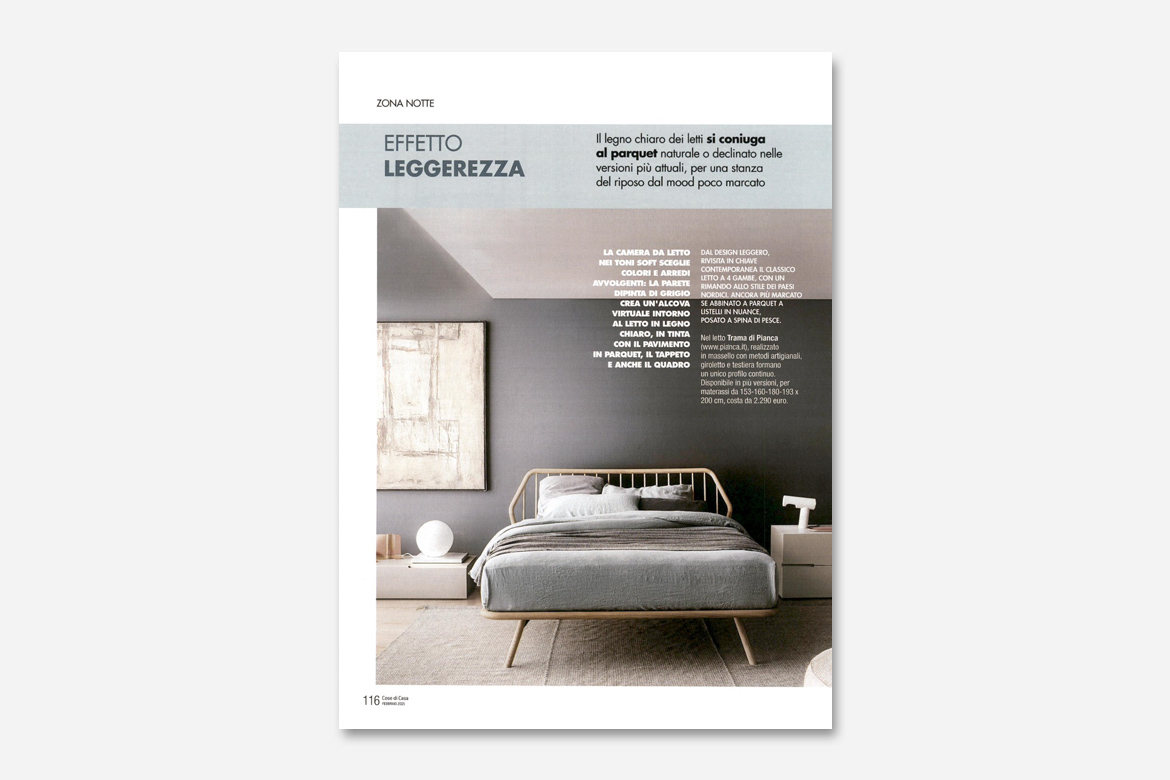 cose di casa, letto in legno rovere chiaro pianca