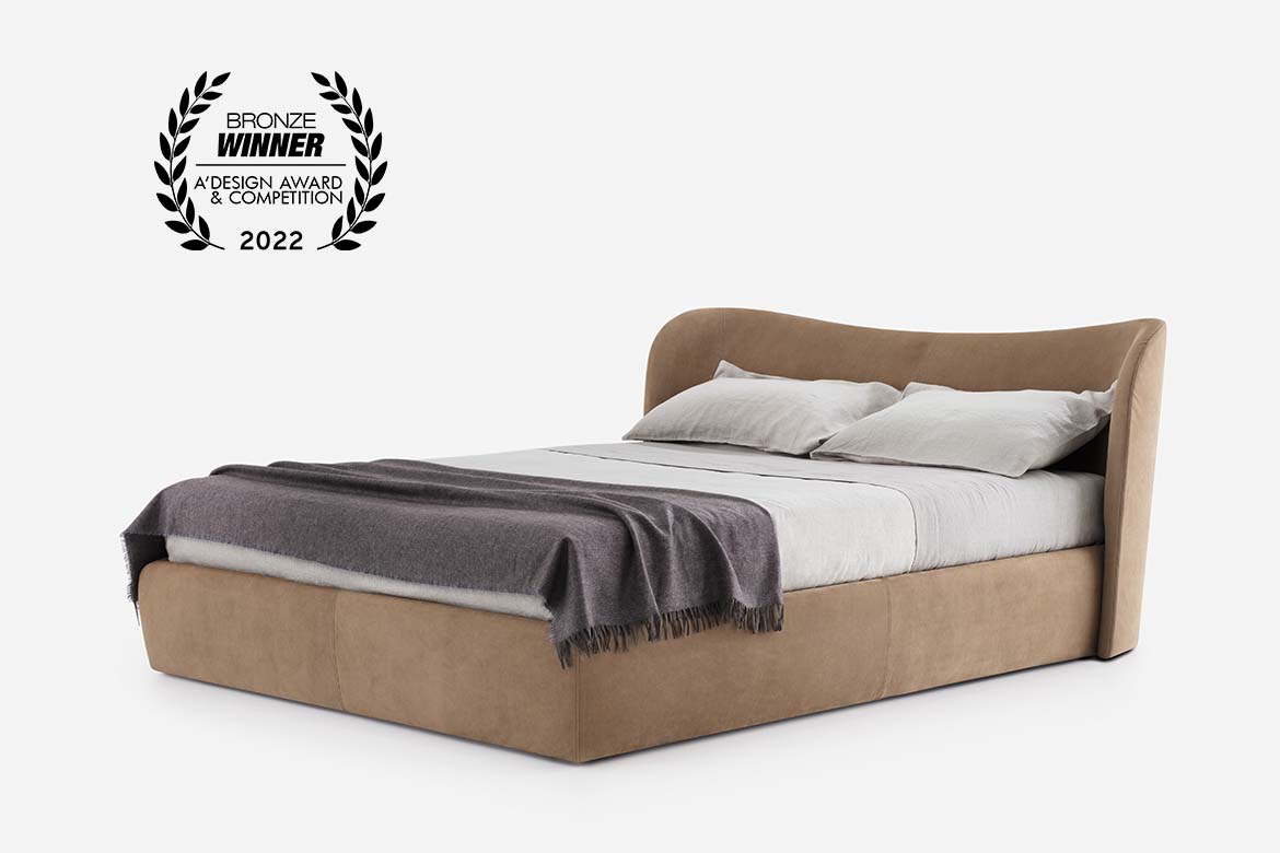 A'designAward2022 letto imbottito con rivestimento in pelle marrone dal design moderno Pianca