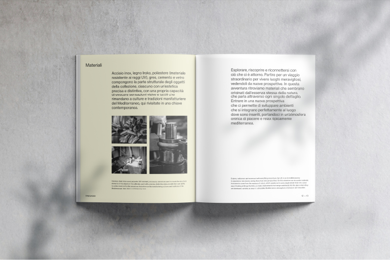 Interno catalogo complementi outdoor Paesaggi, realizzati con materiali alte prestazioni, resistenti e ideali per l'esterno