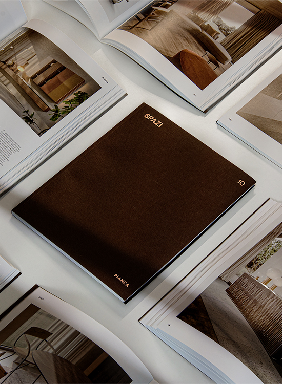 Catalogo Spazi di Pianca, uscita editoriale dedicata a sistemi e arredi modulari per il living contemporaneo.
