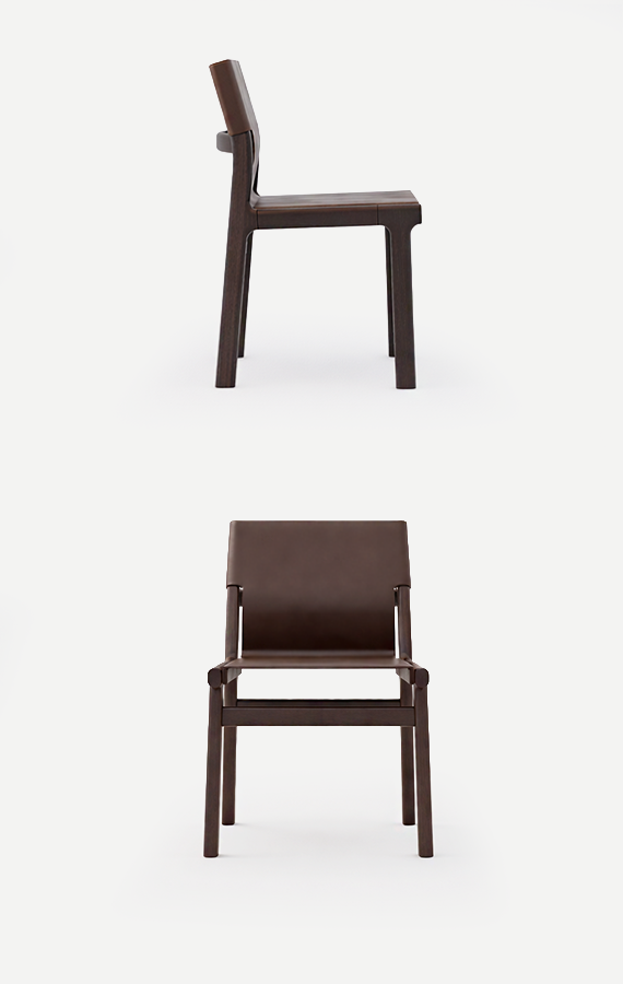 Fushimi, sedia in legno con seduta cuoio, design Philippe Tabet