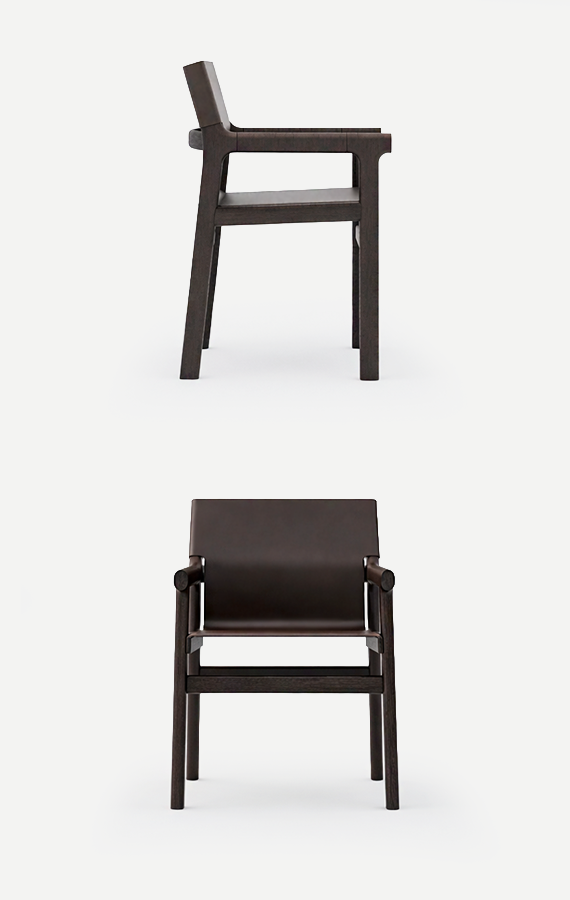 Fushimi, wooden chair with hard leather seat, design Philippe Tabet